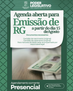 Agenda aberta para Emissão de RG